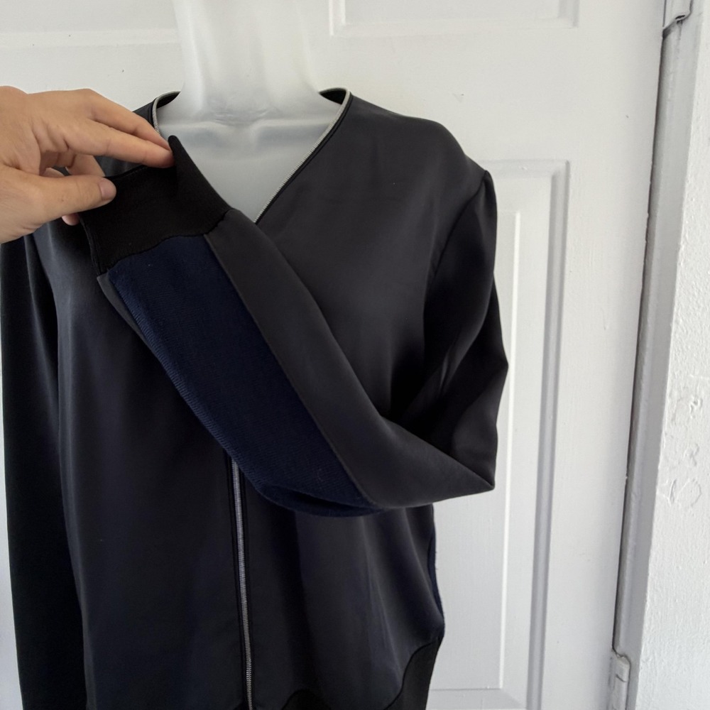 Rag & Bone Jacket Womens Large Navy Blue Crepe Knit Back Zip Bomber Minimalist - Picture 5 of 16